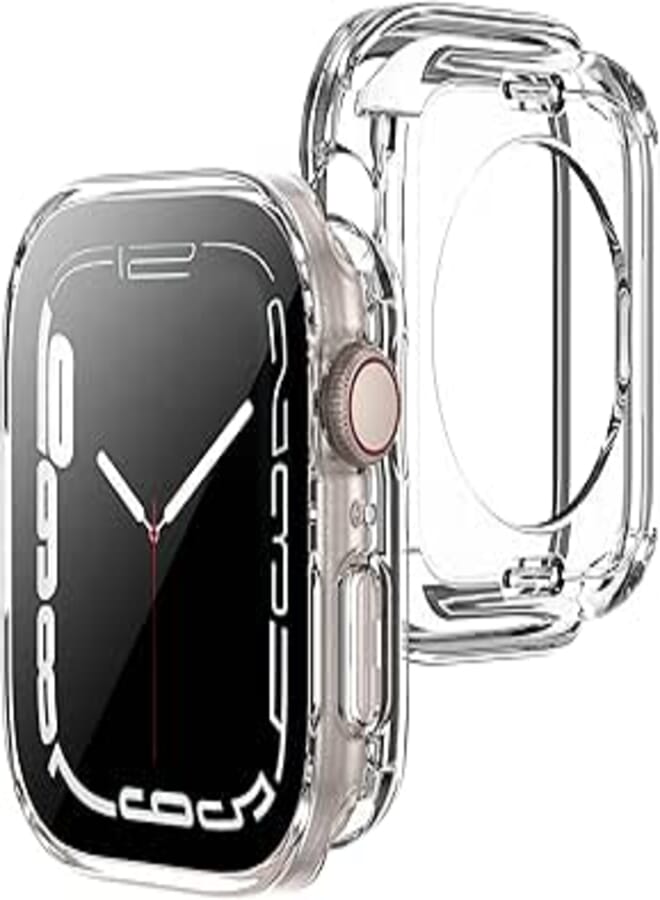 GQ 2 in 1 Waterproof Case for Apple Watch Series SE 6 5 4 40mm, Straight Edge PC Front & Back Bumper with Tempered Glass Screen Protector 360 Protective Cover for iWatch(Clear)